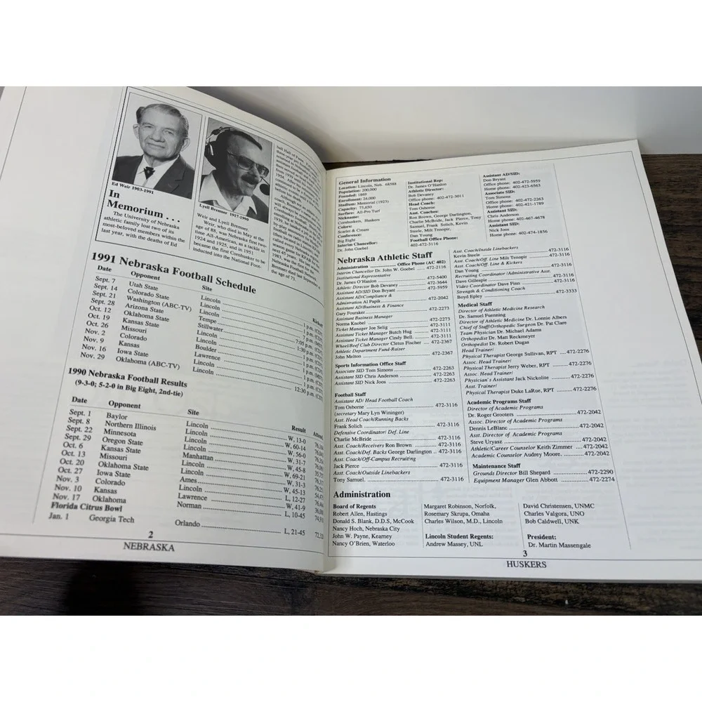 Nebraska Cornhuskers Huskers Football 1991 Media Guide Paperback